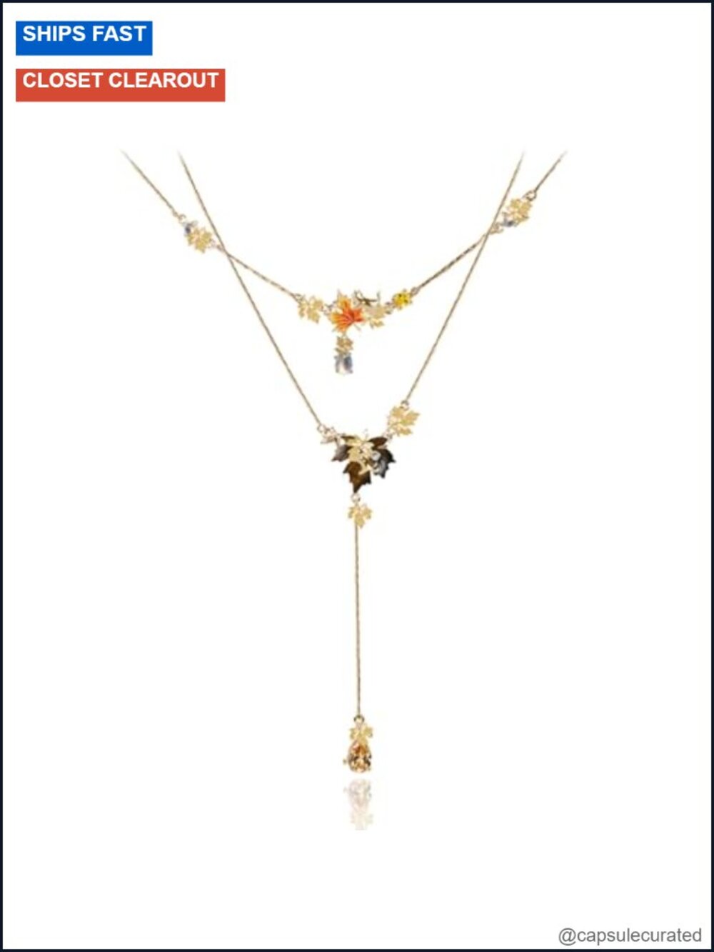 Copper Alloy Maple Leaf Pendant Necklace with Tassel Layered